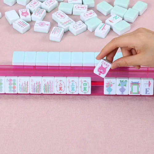 Vista 5 de Simgoing 160 azulejos Mahjong americanos grabados, modernos, verde menta