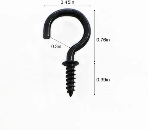Vista 2 de 125 ganchos de techo con tornillo, ganchos de rosca negros de 3/4 pulgadas
