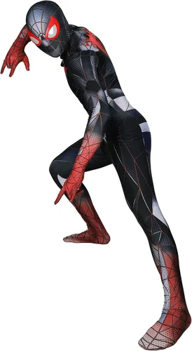 Vista 4 de Lahnimm Disfraz de superhéroe para Halloween y cosplay 2023, overol de elastano, para adultos y niños (adulto, 3XL, gris negro)