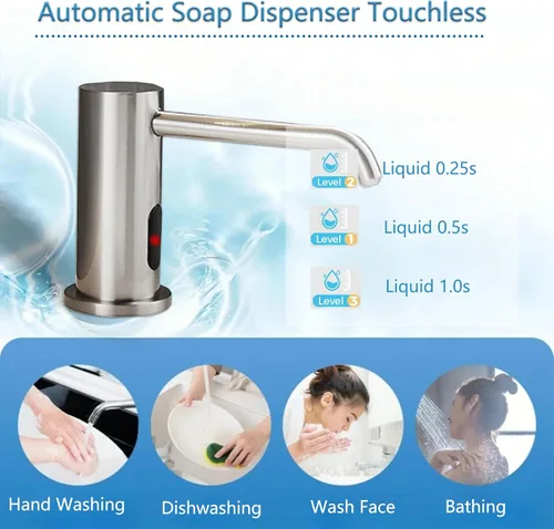 Vista 2 de Dispensador automático de jabón sin contacto para cocina y baño, dispensador de jabón eléctrico comercial integrado, sensores infrarrojos mejorados