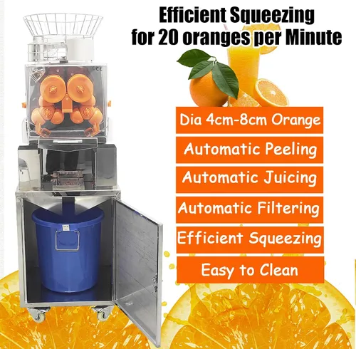 Vista 4 de Exprimidor de naranjas comercial de 120 W, extractor eléctrico automático de cítricos (20 naranjas/minuto) Exprimidor vertical de limón de 110 V