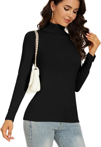 Vista 4 de Women's Turtleneck Long Sleeve Thermal Tops Slim Fitted Lightweight Thin Basics Layer Tshirt (XS-2XL)