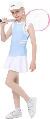 Vista 4 de Vestido deportivo sin mangas para niños y niñas, con bolsillos, para jugar tenis, golf, conjunto deportivo