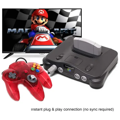 Vista 2 de KIWITATA 2 Pack Classic N64 Controller, Retro N64 Wired Remote Joystick Replacement Gamepad Controller for N64 System Video Games Console Clear Red