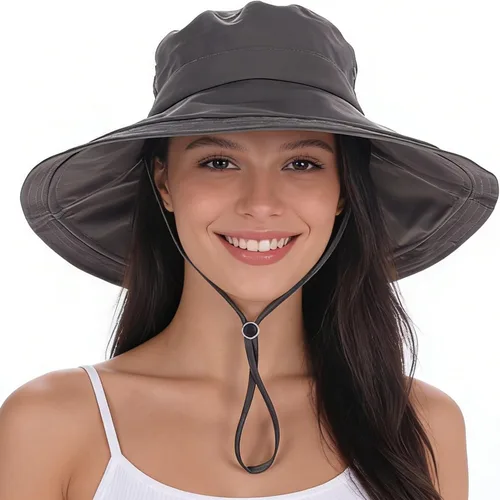 Vista 10 de Sombrero de ala ancha impermeable UPF 50+ para mujer con agujero para cola Beige