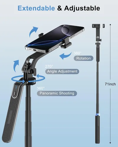 Vista 5 de Trípode de palo selfie de 4 patas de 71 pulgadas para GoPro/Osmo Pocket 3/insta360/iPhone/Android, soporte de trípode para teléfono celular