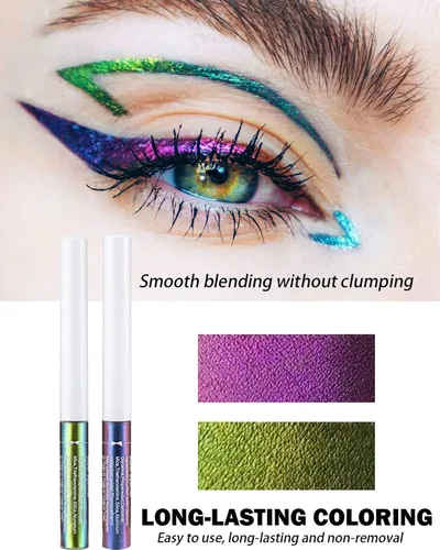 Vista 4 de Chameleon - Delineador de ojos con purpurina líquida, 1 bolígrafo dorado metálico de alta pigmentación para maquillaje para sombra de ojos, punta 01#