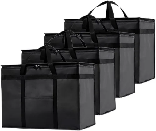 Vista 27 de Bolsa térmica XXL aislada y calentador de alimentos para entrega y compras de comestibles con parte superior con cremallera, color negro