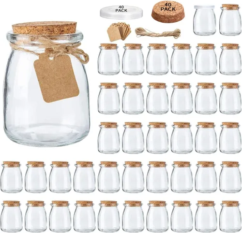 Vista 9 de Recipientes de yogur con tapas de corcho, 6 piezas, tarros de vidrio de 7 onzas con tapas
