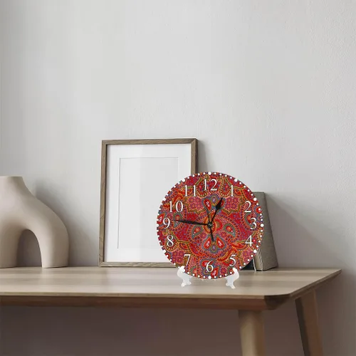 Vista 7 de Reloj de Pared Bohemio con Textura Paisley de 10 Pulgadas Operado por Batería Vector Color Rojo Brillante Reloj Silencioso Sin Tictac Relojes