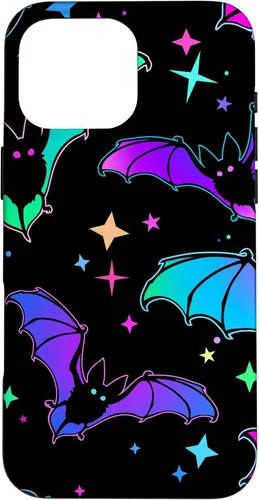 Vista 19 de iPhone 16 Gótico Bat Halloween Patrón Spooky Bats Lover Regalo en funda negra