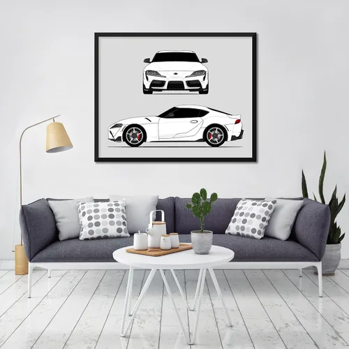 Vista 8 de Custom Car Posters Handmade Poster compatible with Toyota Supra (2020-Present) A90 MK5 (Front and Side) Print Wall Art Décor - 8x10 Metallic Print