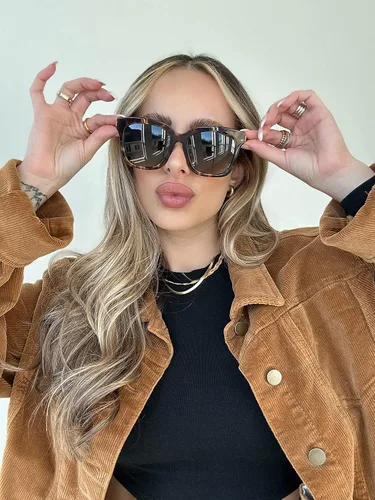 Vista 7 de DIFF Gafas de sol cuadradas de gran tamaño para mujer, colores de tortuga Bella