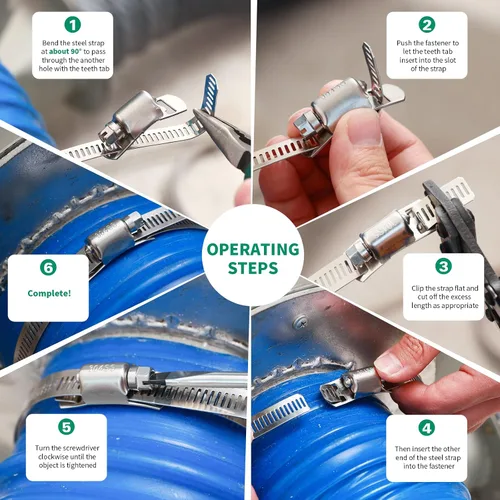 Vista 3 de OURU Paquete de 10 Abrazaderas para Mangueras de Acero Inoxidable Sujetadores Más Resistentes, Sujetadores de Abrazadera Helicoidal de Tornillo