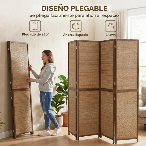 Vista 5 de HOMCOM Room Divider, 6 FT Tall Folding Privacy Screen, 4-Panel Boho Brown
