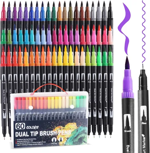 Vista 10 de TOSHARE Marcadores de acuarela de 36 colores y punta fina de doble punta para libros de colorear para adultos, bolígrafos de pintura sin sangrado