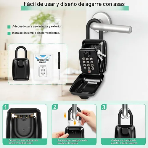 Vista 3 de HUANLANG Caja de bloqueo de llave para exterior, caja de bloqueo de combinación de 12 dígitos, caja de seguridad impermeable con código, llave