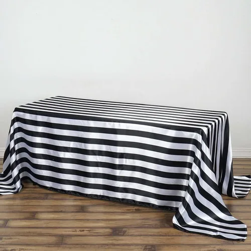 Vista 14 de Efavormart - Mantel redondo de satén a rayas blancas y negras de 120 pulgadas sin costuras para decoración de bodas, fiestas, eventos Negro