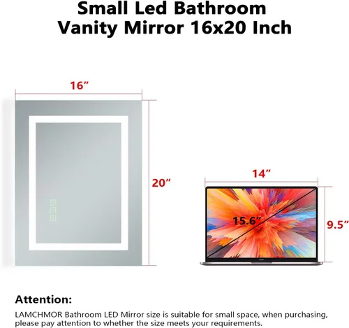 Vista 11 de Espejo de baño LED de 16 x 20 pulgadas, sin marco, con luces retroiluminadas y regulables frontales, antiniebla (apagado automático), espejo