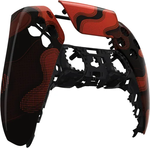 Vista 4 de eXtremeRate Carcasa frontal de camuflaje rojo y negro compatible con controlador PS5 BDM-010 carcasa de repuesto para bricolaje cubierta