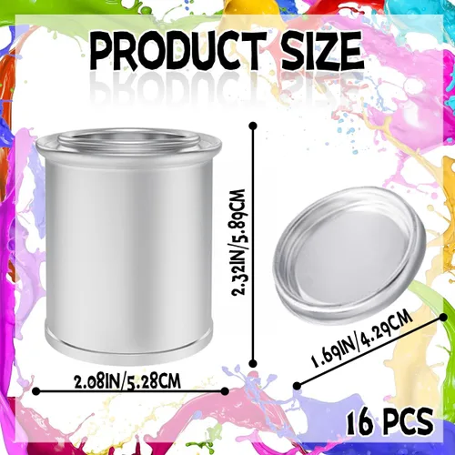 Vista 2 de Paquete de 16 latas de pintura de metal vacías con tapas (tamaño de 1/4 de pinta), contenedores de pintura de retoque de capacidad de 1/2 taza