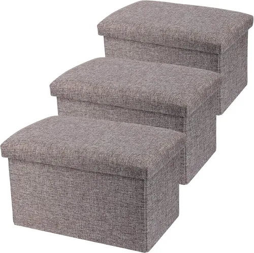 Vista 10 de HOZEON 3 Pack 15.7 x 9.8 x 9.11 Inches Folding Storage Ottoman, Blue Rectangle Footrest Seat, Multifunctional Foot Stool for Living Room, Office
