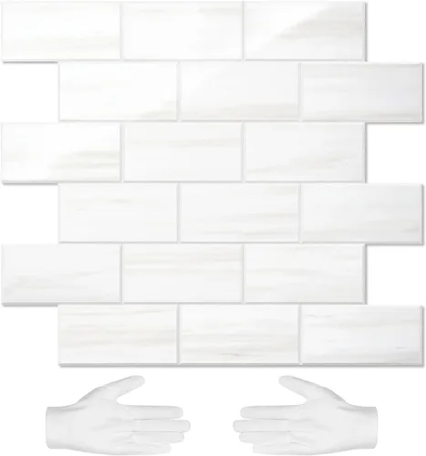 Vista 21 de STICKGOO 1/3 lámina de azulejos para despegar y pegar Subway, azulejos de cocina sin costuras de diseño pulido en rosa-beige eurásico