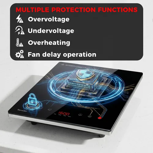 Vista 6 de Placa de Inducción, TOPWISH Placa Caliente Portátil Quemador de Inducción Eléctrico, 10 Niveles de Temperatura hasta 464°F, Cocina Eléctrica