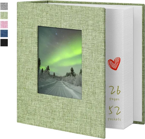 Vista 15 de Álbum de fotos de 4 x 6 pulgadas, 52 bolsillos, con cubierta de lino, álbumes de fotos para familia, boda, bebé, libro de fotos con capacidad