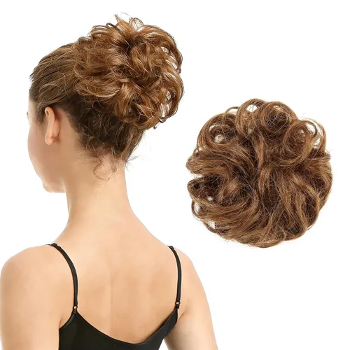 Vista 26 de Barsdar - Moño de cabello 100 % humano, Moño desordenado, Extensiones de cola de caballo, Moño de cabello rizado, Pieza de cabello