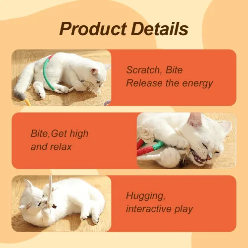 Vista 5 de Cuerda de juguete masticable para gatos, cuerda de masticar natural mejorada 2026, juguete interactivo de hierba gatera para gatitos, cuidado