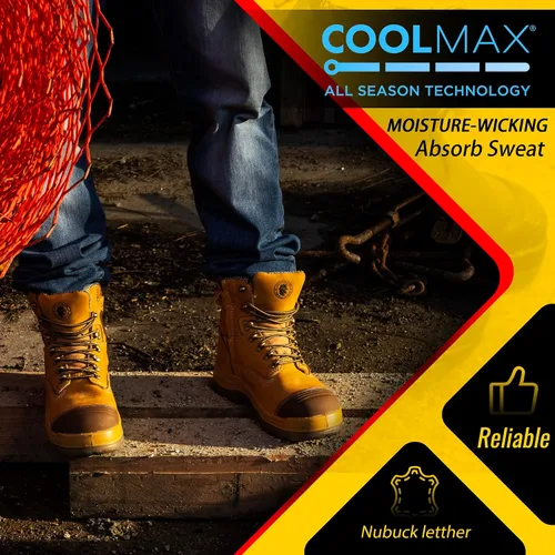 Vista 2 de ROCKROOSTER Botas de trabajo para hombre, 7 pulgadas, punta de acero, cremallera lateral, zapatos de cuero aceitado de seguridad antideslizantes