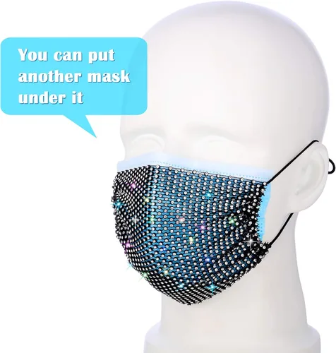 Vista 5 de 3 máscaras de malla con diamantes de imitación para mujer, color negro