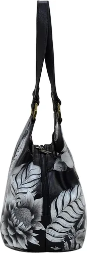 Vista 4 de Anuschka Hobo grande con triple compartimento de piel auténtica para mujer - Exterior pintado a mano