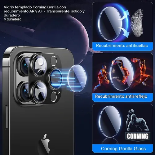 Vista 2 de Esanik Paquete de mejora de 2 unidades para iPhone 14 Pro/iPhone 14 Pro Max Protector de lente de cámara, estuche de metal de aleación de aluminio