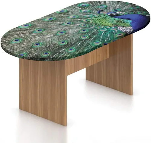 Vista 25 de XISUNYA Mantel ovalado ajustable de poliéster elástico de pavo real, con estampado de fotos y plumas coloridas, se adapta a mesas ovaladas de hasta