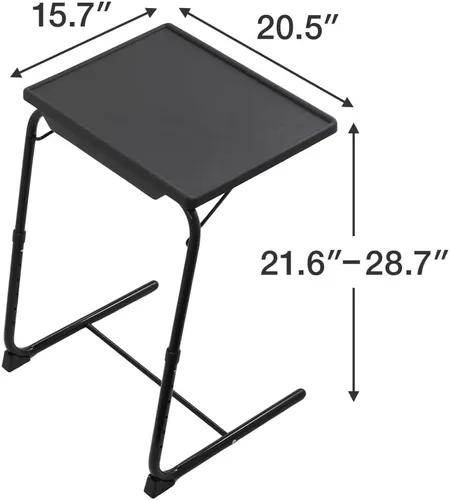 Vista 2 de Japard Mesa plegable para TV, mesita de noche pequeña con soporte para tazas, ajustable de 6 alturas y 3 ángulos de inclinación (negro, 2 piezas)