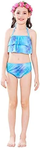 Vista 5 de Swimmable Mermaid Tail Bikini Sets Monofin Swimwear Girls Kids Cospaly