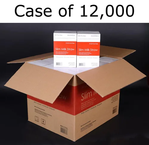 Vista 3 de Daxwell Pajitas de leche delgadas de plástico, envueltas individualmente, blanco, 5.75" x 0.146 in, C10001366 (12.000; 24 cajas de 500)