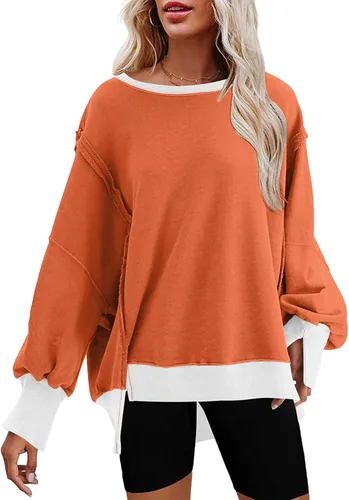 Vista 24 de SHEWIN Sudadera casual de gran tamaño de manga larga con costuras inversas y cuello redondo para mujer Un negro