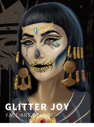 Vista 2 de The Ghost Bride Skeleton Face Gems Jewels Halloween Tatuajes faciales temporales con diamantes de imitación Día de los Muertos, cristales