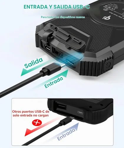Vista 6 de Cargador de teléfono solar de 10,000 mAh con linterna dual Set de dos (negro y azul claro)