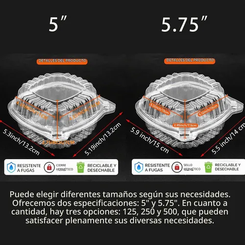 Vista 2 de 500 recipientes de plástico transparente con bisagras de 5 pulgadas, recipientes de plástico transparente para llevar, recipiente cuadrado