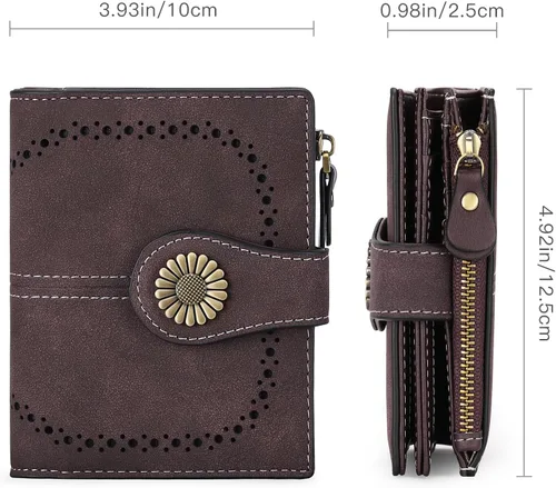 Vista 3 de SENDEFN Carteras pequeñas para mujer, con bloqueo RFID, de cuero, plegable, tarjetero con ventana de identificación