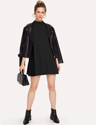 Vista 3 de Milumia Elegante vestido de manga corta con cuello alto falso para mujer