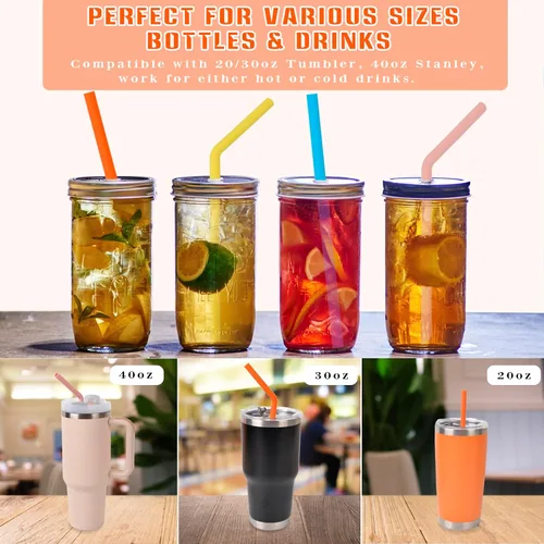 Vista 5 de Pajitas de repuesto reutilizables para vaso Stanley Cup de 40 onzas, popote de silicona extra largo para accesorios Stanley, juego de popotes rectos