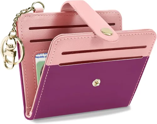 Vista 24 de Airkit Billeteras pequeñas para mujer, con bloqueo RFID, de cuero, con ventana de identificación, carteras para tarjetas para mujer, con monedero