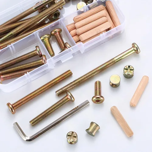 Vista 7 de Kit de Repuesto de 16 Piezas para Cuna, Pernos y Tuercas de Barril y Clavijas de Madera, Tornillos de Cabeza Hexagonal con Casquillo para Cabeceros