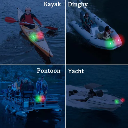 Vista 7 de Kayak Lights for Night Kayaking, Battery Operated Red and Green Navigation Lights for Dinghy, Canoe, Jetski