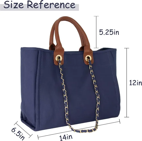Vista 5 de BYMEE - Bolsa de lona para mujer, bolso de lona con cadenas extraíbles, bolsa de hombro, artículos esenciales diarios, bolsa de trabajo casual